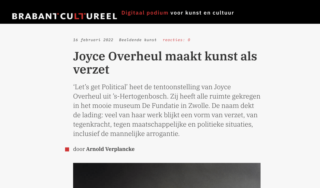 Brabant Cultureel: Joyce Overheul maakt kunst als verzet