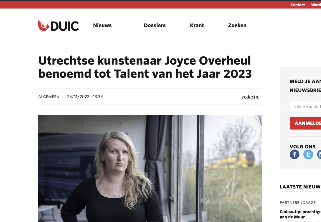 DUIC: Utrechtse kunstenaar Joyce Overheul benoemd tot Talent van het Jaar 2023