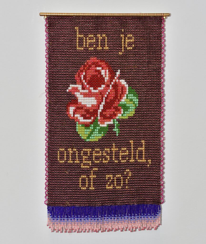 Small tapestry made out of glass beads. Size approx. 21,5x39,5cm. Handwoven. 2022
