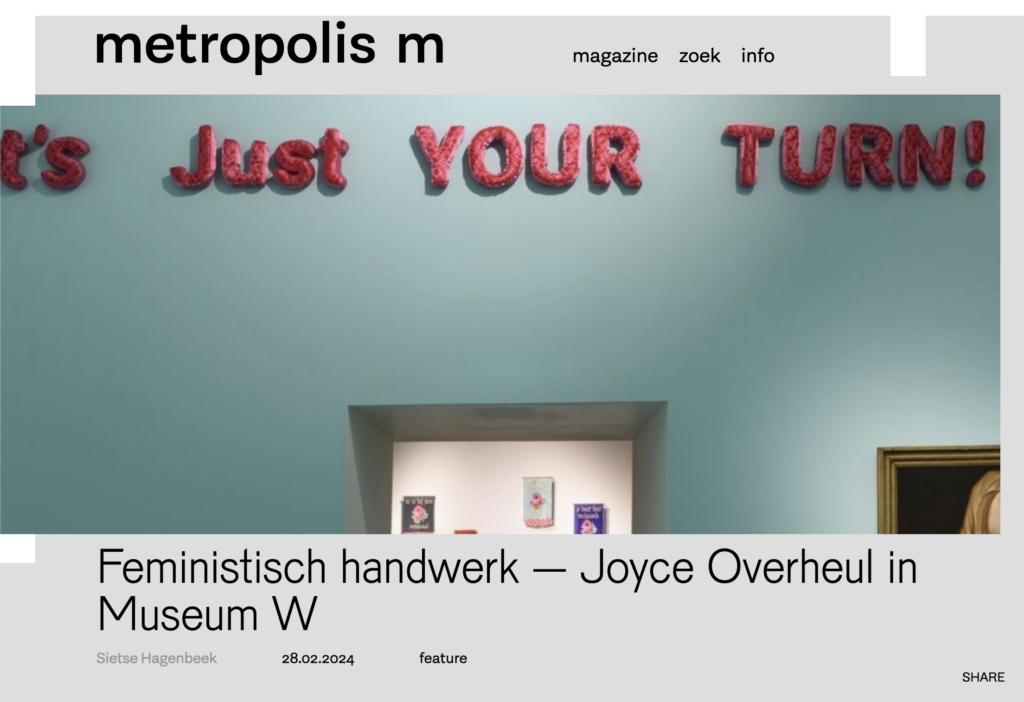 Interview: Feministisch handwerk – Joyce Overheul in Museum W, Metropolis M, 28-2-24